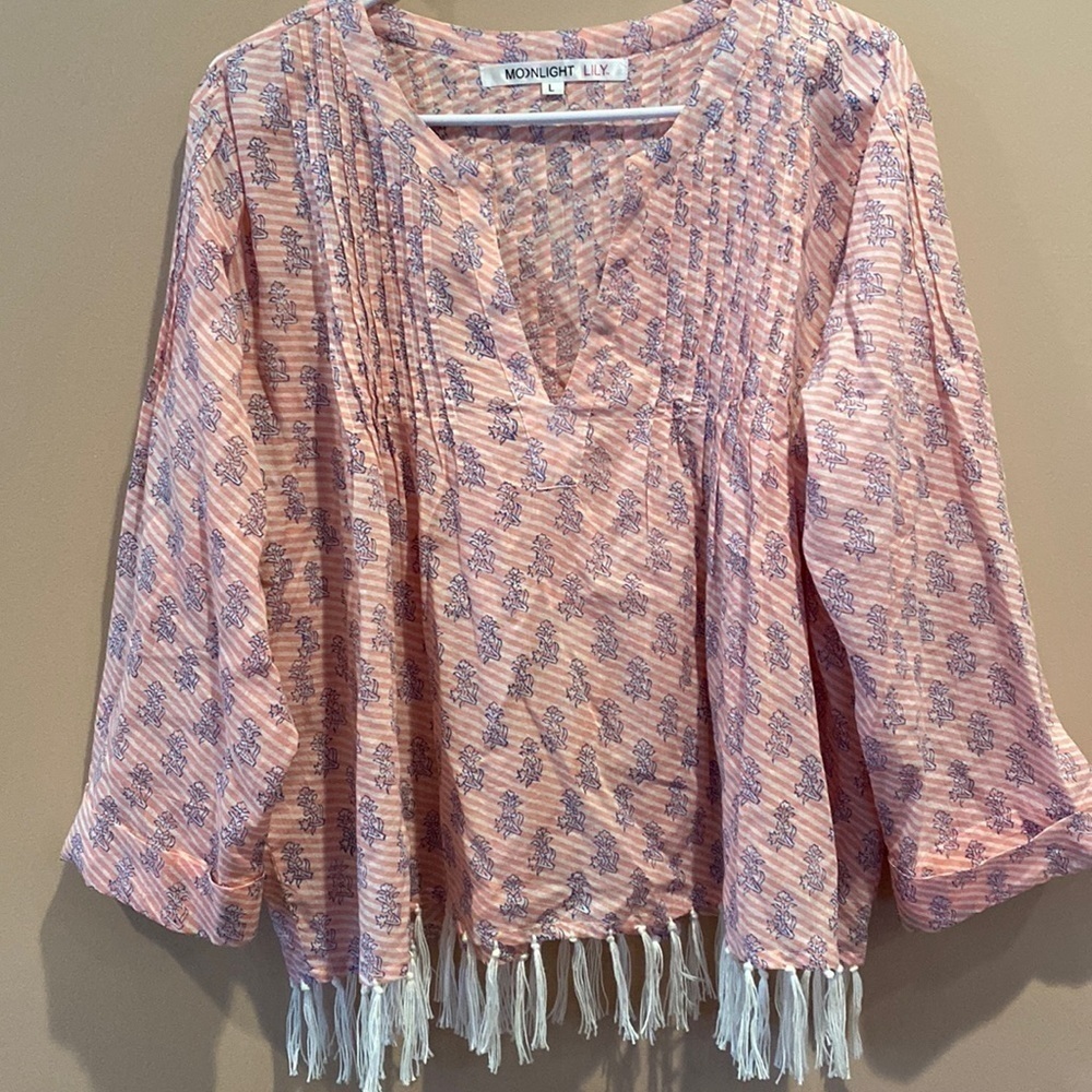 Pink and Purple Women's Fringe Blouse